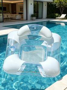 Transparent Glitter U-Shaped Backrest Mesh Inflatable Pool Float Bed With Cup Holder, Adult Water Lounge Chair For Beach, Pool, Vacation - Multicolor - View 11