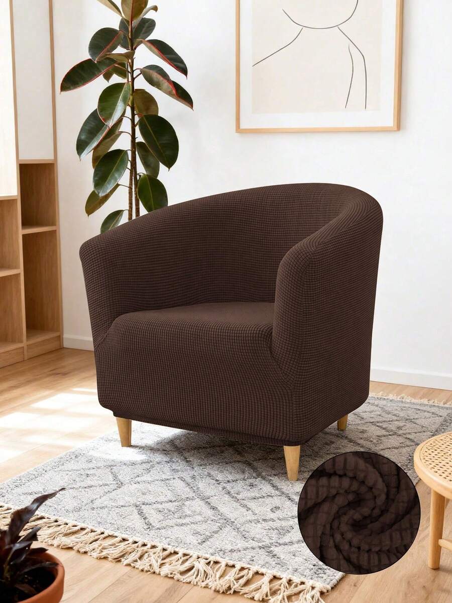 1pc High Elasticity Corn Velvet Jacquard Sofa Cover, Scratch-Resistant, Stain-Resistant, Suitable For All Seasons, Minimalist Style, One-Piece Elastic Dust-Proof Sofa Cover, Suitable For Club, Living Room And Bedroom Sofa Set, Home Decor Sofa Cover - Brown - View 1