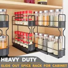2-Pack 2-Tier Slide Out Spice Rack Organizer, Heavy Duty Pull Out Cabinet Organizer, Adjustable Powder Coated Metal Pantry Storage Shelf With Blank Labels For Kitchen Cabinet, Countertop, Pantry, Space Saving Housewarming Gift - View 1