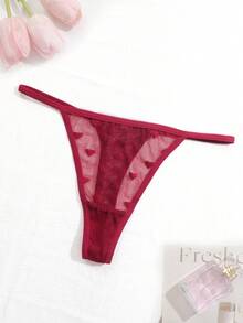 Women's Heart Pattern Thong Sexy Lingerie Panties - Red - View 2