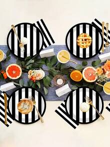 20/40pcs Black And White Striped Party Napkins - 2-Ply Premium Paper, 13x13 Inch, Elegant Striped Design, Suitable For Wedding, Holiday, Birthday, Party Decoration, Wedding Tablecloth, Event Tableware, Wedding Decor - Multicolor - View 5