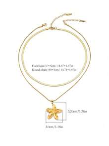 1 pieza Collar colgante elegante de lujo de acero inoxidable chapado en oro de 18K con diseño floral 3D de doble capa apilada, hipoalergénico, adecuado para el uso diario de mujeres, citas, moda versátil y opción de regalo - Dorado - Ver 5