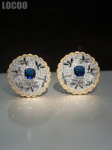 1 Pair Elegant Cubic Zirconia Stud Earrings, Designed For Women, Suitable For Wedding, Engagement, Anniversary Party, Valentine's Day Gift - 1# - View 2
