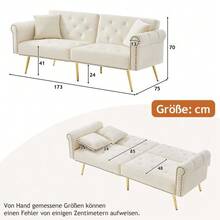 Sofá cama moderno de 2 plazas: tapizado en terciopelo, respaldo reclinable en 3 posiciones y patas de metal dorado. Elegante sofá convertible: ahorra espacio, es duradero e ideal para espacios reducidos. - Beis - Ver 4
