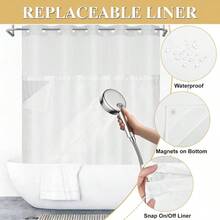 No Hook Shower Curtain With Snap In Liner Set, Tufted Waterproof Shower Curtains Bathroom Washable Bath Curtain Hotel Style Curtains With See Through Top Window, White, 71" 74" L - 白色 + L - 查看 5