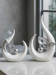 1pc Modern Abstract Art Sculpture, White Silver-Plated Artistic Statue Decor, Creative Desktop Home Decoration, Suitable For Entryway, Dining Room, Living Room, Office, Bedroom, Kitchen And Other Spaces - Multiple Styles - View 12