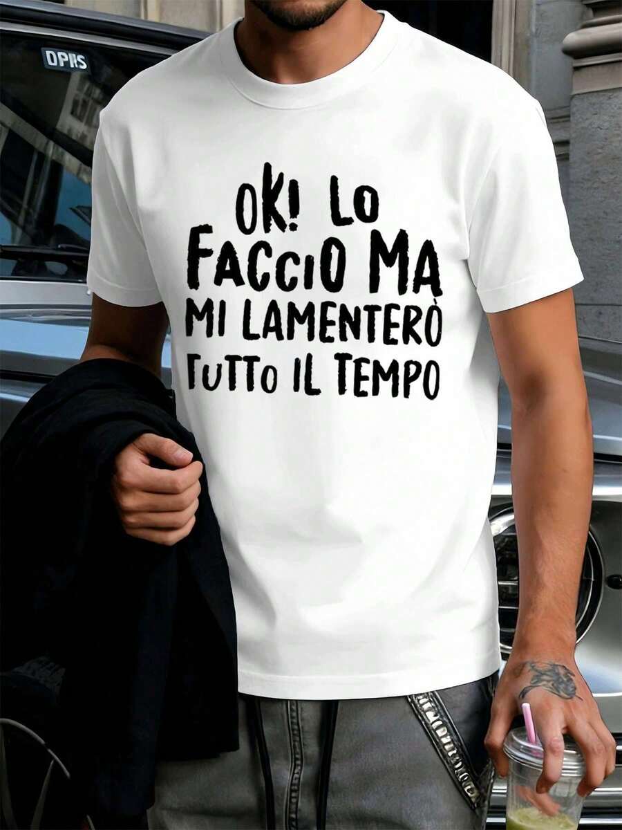 Camiseta blanca casual con un divertido estampado de eslogan, material premium, ajuste cómodo, transpirable, 100% algodón, camiseta de hombre, conjunto de verano, estilo vintage urbano de talla grande. - Blanco - Ver 1