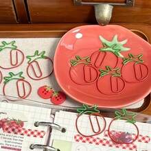 50/30/10/5/1pc Creative Tomato Shaped Paper Clips, Realistic Tomato Design With Red And Green Contrast Color, Can Be Used To Clip Documents, Organize Test Papers, Mark Book Pages, Also As Planner Decoration, Bookmarks, Compact And Portable, Room Decor, Office Desk Accessories, Bedroom Decor, Office Supplies, Table, Bedroom - Multiple Styles - View 2