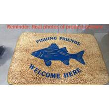 1pc Navy Blue Bass Fish Print Flannel Rug, Printed With "Welcome Fishing Friends" Text, Vintage Outdoor Fishing Style Rectangular Doormat, Washable Entryway Mat, Suitable For Foyer, Porch, Lakeside Home And Home Decor - 1PC - View 6