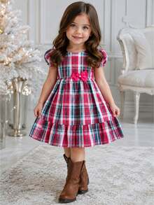Checkered Festa Junina Dress For Girls - Country Girl - 彩色 - 查看 8