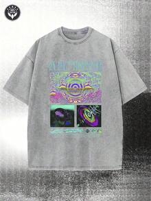 Camiseta mujer holgada algodón verano, gráfico cosmos multicolor cera impresa, ligera camiseta hombre para salidas callejeras y vacaciones - Gris - Ver 1