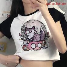 Camiseta Corta Divertida con Estampado de Gato para Mujer, Estilo Ulzzang, Años 2000, Camiseta Gótica para Mujer, Camiseta de los 90 - 6097 - Ver 18