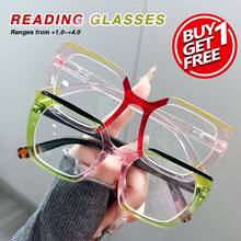 Conjunto de 2 óculos de leitura estilo retro com novo padrão, estampa de leopardo com contraste de cores vibrantes, lentes de alta definição, hastes com mola confortáveis, um conjunto de óculos de leitura confortável e moderno para uso diário para mulheres - Verde e rosa + amarelo claro - Ver 2