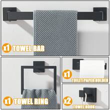 Juego de 5 toalleros de acero inoxidable negro para montar en la pared con 2 gancho para el cuarto de baño, toalleros y portarrollos - Negro mate - Ver 2