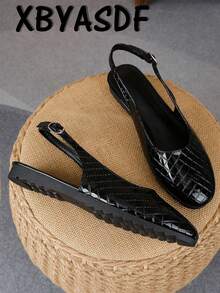 XBYASDF 2026 Nuevos Zapatos Planos Negros Brillantes Acolchados Sin Espalda con Correa Slingback para Mujer, Sandalias de Punta Cerrada con Correa de Hebilla y Vamp Bajo, Zapatos Planos Versátiles para el Día a Día - Negro - Ver 1
