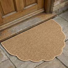 1pc Machine Washable Asymmetric Semi-Circle Wavy Edge Pineapple Ring (Faux Sisal) Doormat, TPR Non-Slip Bottom Home Decor Floor Mat, All-Season Versatile Creative Decorative Carpet For Spring/Summer, Party Holiday Gift Non-Slip Foot Mat, Popular Gathering Gift Doormat, Best-Selling Entrance Floor Mat - Camel - View 5