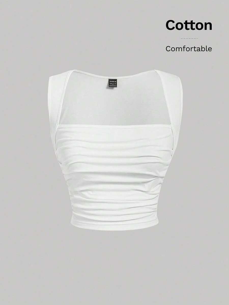 MOD Set de 4 camisetas de tirantes con cuello de pico y pliegues en colores variados - Blanco - Ver 1