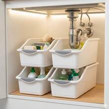4pcs Minimalist Storage Box With Portable Handle, Multi-Purpose Organizer For Kitchen Spices, Cabinet & Desk Organization, Durable Plastic Storage Bin For Home Office Bedroom Bathroom Closet Space Saving Solution Container - View 5