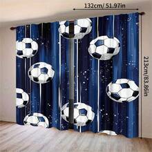 2pcs Modern Football Printed Semi-Sheer Curtains, Affordable Material, Rod Pocket Polyester Curtains, Suitable For Bedroom, Office, Living Room - Machine Washable, Easy Installation, Durable Home Decor, 90-100gsm Knitted Woven - Multicolor - View 10