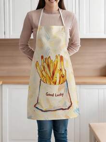 1pc, Cute Puppy, Kitten, French Fries & Rabbit Pattern Polyester Apron, Suitable For Cooking, Baking, And Gardening - Can Be Used As Attire For The Kitchen And Dining. - Multicolor - View 2
