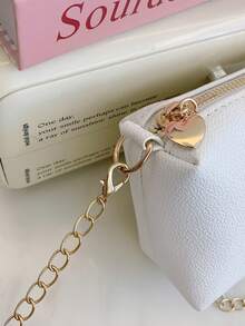 Bolso de hombro minimalista de unicolor con cierre de cremallera, bolso bandolera de tela PU con decoración de lazo, mochila pequeña ligera, monedero, adecuado para uso diario - A - Ver 7