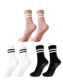 3/5 Paar Damen Yoga Socken, Damen Pilates rutschfeste Socken, Pilates Grip Socken, Yoga Barrel Socken mit rutschfestem Design, Schwarz Weiß Rosa dreifarbige Sportsocken - Verschiedenfarbig - Übersicht 10