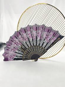 1pc Forever & Moment Exquisite Vintage Plastic Frame Folding Hand Fan, Butterfly Pattern, Portable Handheld Fan, Suitable For Wedding Dance - Multicolor - View 5