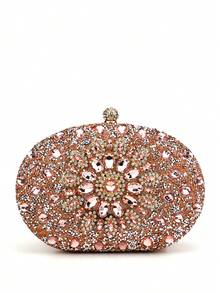 Bolso de mano de noche con strass de acrílico para y boda, bolso de hombro con cadena popular adornado con strass - Oro rosa - Ver 10