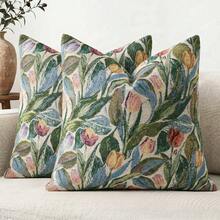 1PC/2PCS(Pillow Insert Not Included) Green Jacquard Fabric Throw Pillow Cover, French Oil Painting Vintage Tulip Pillowcase, Vintage American Country Jacquard Sofa Cushion, Impressionist Oil Painting Vintage Tulip Jacquard Pillowcase, American Country Throw Pillow, Farmhouse Style Pillow, Artistic Floral Fabric Throw Pillow, Vintage Estate Living Room Sofa Decor Cushion, Bohemian Decorative Pillowcase - Tulip Green - View 12