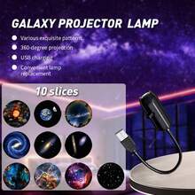 Máy chiếu sao thiên hà LED USB, xoay 360° điều chỉnh được 3/6/10 mẫu bầu trời sao, slide ánh sáng có thể thay thế, cấp nguồn USB. Trang trí bầu trời sao lãng mạn cho trần phòng ngủ, cắm trại ngoài trời RV, giáo dục thiên văn học, quà tặng Lễ Phục sinh, Giáng sinh, Valentine, sinh nhật - Đèn chiếu thiên hà USB - Xem 10