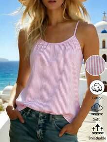 Women's Striped Sleeveless Top, Summer - 粉色 - 查看 1