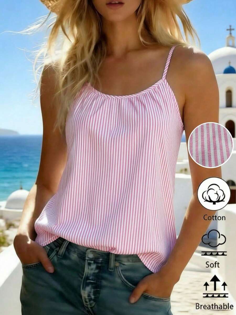 Women's Striped Sleeveless Top, Summer - 粉色 - 查看 1