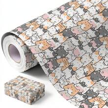 Roll Cute Layered Cartoon Cat Print Wrapping Paper, 43*500cm Macaron Color Kitten Pattern Gift Wrapping Paper, Suitable For Birthday Holiday Cat Lover Gift Wrapping - View 2