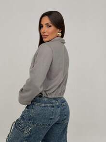 Women's Short Soft Bomber Jacket - Gris. - Ver 2