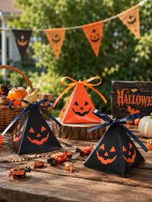 12 piezas Cajas y bolsas de regalo de Halloween, cajas de regalo de dulces triangulares con patrón de calabaza, bolsas de recuerdos para fiestas de Halloween, suministros para fiestas de Halloween, decoración de mesa, decoraciones para fiestas de Halloween, decoraciones de Halloween 2026, decoración del hogar de Halloween, decoración de vacaciones de invierno, cajas de embalaje de regalos de Año Nuevo y Navidad, regalos de Halloween, temporada de regreso a la escuela - calabaza - Ver 8