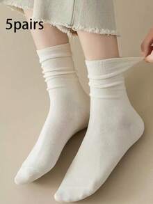 5/6 pares aleatorios de calcetines de media longitud neutros para mujer, disponibles en múltiples unicolor simples, adecuados para uso casual diario y de negocios - Multicolor - Ver 5