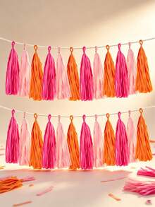 15pcs/Pack Bright Pink And Orange Tassel Garland Banner - Perfect For Birthday, Halloween, Christmas, Wedding Party Decor, Holiday Celebrations, Home Decor, Tassel Room Decor, Wedding Decor Party Supplies, Graduation Party Supplies, Bachelorette Party Supplies, July 4th, Graduation Birthday Decor, Room Decor, Home Decor, Bathroom Decor, Bedroom Decor - View 3