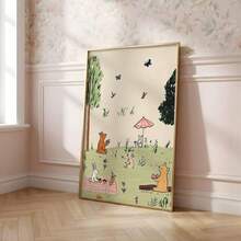 1pc Frameless Whimsical Fairytale Forest Animal Picnic Theme Cottagecore Wall Art - Playful Room Decor, Cute Storybook Print For Bedroom, Apartment, Dorm, Living Room, Nursery, Room, Decoration, Prints For Wall, Best Gift Choice - Cartoon - View 4