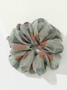1pc Extra Large Green Glass Yarn Polka Dot Scrunchie Hair Tie - Green - View 2
