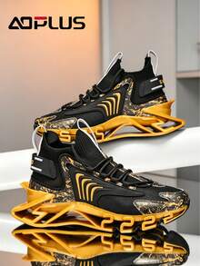 Men's Four-Season Sports Shoes, Punk Science Fiction Sole Design, Breathable Help Surface, Comfortable Inside, Suitable For Daily Fitness Wear - vàng đen - Xem 3