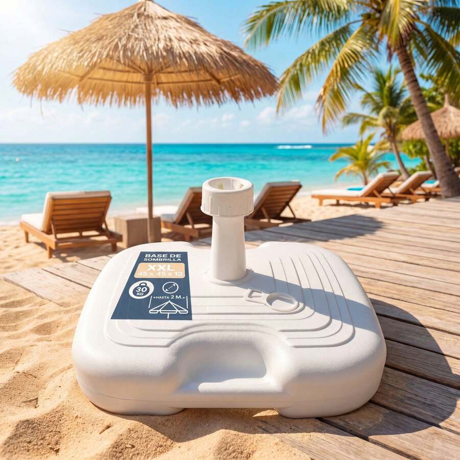 Ecommerc3 Base Sombrilla Terraza Exterior , Cuadrada Blanca, Rellenable con Agua o Arena, Soporte Sombrilla Ø18-50 mm, Jardín, Piscina, Playa, Tamaños (45x26x13 cm y 38x26x15 cm) - Blanco - Ver 1
