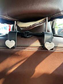 2 Stücke herzförmige Autositz-Aufhänger mit Diamantbesatz, Autositz-Aufhänger Aufbewahrungszubehör, zum Aufhängen von Geldbörsen, Jacken, Regenschirmen, Einkaufstüten, Handtaschen - A - Übersicht 11