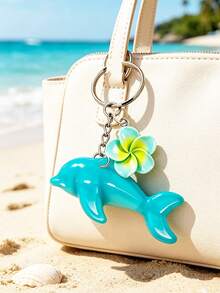 Blue Dolphin Keychain With Cute Small Flower, Perfect For Backpack Accessories, Phone Charms, Car And Home Decor, Birthday, Holiday And Party Gifts, Suitable For Fashionable Car Keys, Men And Women Packaging Decorations And Home Accessories, Ideal Vacation Accessory, Can Be Used For Travel, Work, School, Dorm, Wedding Bride Gift, Mother's Gift, Birthday Gift, Holiday Souvenir, Back To School Gift, Graduation Gift - Multicolor - View 1