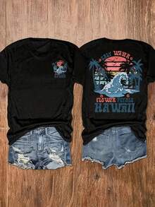 Women's Y2K Casual Summer T-Shirt, Short Sleeve Graphic Tee With Round Neck, Loose Casual Spring And Summer Top For Women, Outfit For 4th Of July, A T-Shirt - 杏色 - 查看 8