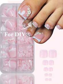 120pcs French Short Press-On Nails, Glossy Square Multicolor Fake Toenails, Full Coverage Soft Gel Press-On Nails, Removable Press-On Nails, Luxury Press-On Nails, Suitable For Women, Girls, Home DIY Nail Salon - DIY Foot Nail Art Supplies, Aesthetic - Multicolor - View 3