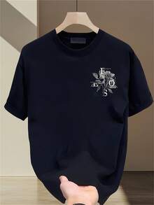 Men's Pattern100%Pure Cotton T Shirt - Street Style Prints,Basic Casual Clothing - 黑色 - 查看 1