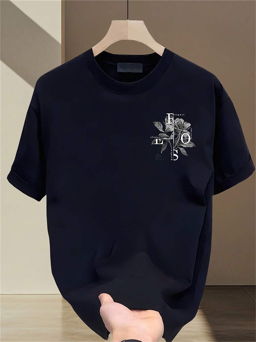 Men's Pattern100%Pure Cotton T Shirt - Street Style Prints,Basic Casual Clothing - 黑色 - 查看 1