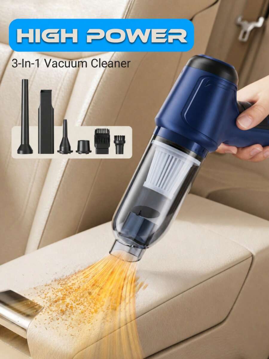 3-In-1 Cordless Car Vacuum Cleaner, Portable Wet & Dry Vacuum With Suction, Blowing & Inflating Functions, 2400mAh Rechargeable Handheld Cleaner For Car Interior, Home, Office, Keyboard & Pet Hair, Gift For Men Women, Summer Essential
