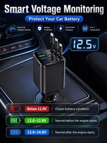 XF.Meraki 7合1車用充電器，100W快充，附70cm延長線，內建180°可調式Type-C/iOS介面與80cm延長線，多功能車用充電器，汽車配件 - 七合一可伸縮車用充電器(C+L) - 查看 5