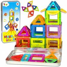 32/56pcs Dynamic Transparent Magnetic Building Blocks Set, Medium Size 4 Shapes DIY Construction Bricks With Iron Storage Box, Translucent STEM Educational Assembly Toy For Kids - 彩色 - 查看 7